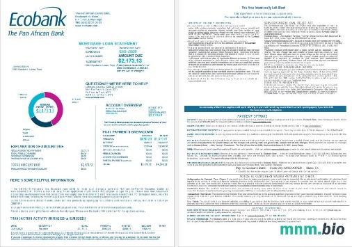 Togo Ecobank Bank wyciąg z kredytu hipotecznego w formatach Word i PDF, 4 strony 1-2